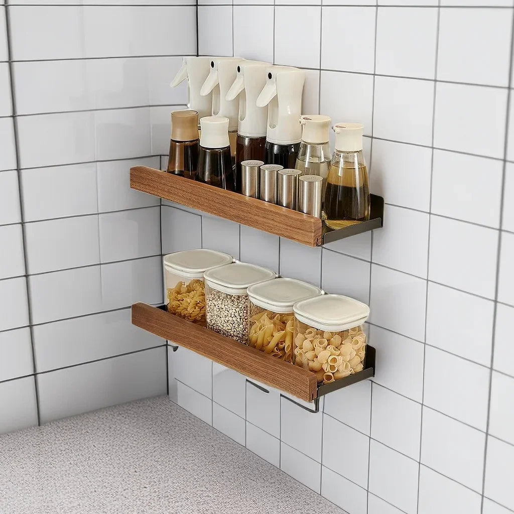 EcoWood Küchen-Wandregal – Holz-Metall Organizer ohne Bohren – SanitaerDeal Austria