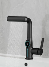 Moderne Waschbeckenarmatur mit Wasserfallfunktion, Temperaturanzeige und flexiblem Auszug
