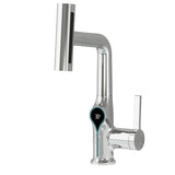 Moderne Waschbeckenarmatur mit Wasserfallfunktion, Temperaturanzeige und flexiblem Auszug