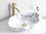 MarmoOval 12L – Eleganter Ovaler Keramik-Aufsatzwaschtisch in Marmoroptik für Einlocharmatur