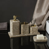 MarmoImperial Luxus Badaccessoire-Set aus Naturmarmor – 7-teiliges Premium Badezimmer-Set in Emperador Light Optik