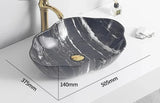 MarmoOval 12L – Eleganter Ovaler Keramik-Aufsatzwaschtisch in Marmoroptik für Einlocharmatur