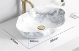 MarmoOval 12L – Eleganter Ovaler Keramik-Aufsatzwaschtisch in Marmoroptik für Einlocharmatur