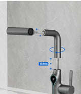 Moderne Waschbeckenarmatur mit Wasserfallfunktion, Temperaturanzeige und flexiblem Auszug