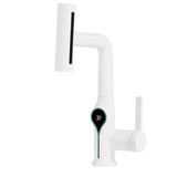 Moderne Waschbeckenarmatur mit Wasserfallfunktion, Temperaturanzeige und flexiblem Auszug