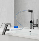 Moderne Waschbeckenarmatur mit Wasserfallfunktion, Temperaturanzeige und flexiblem Auszug