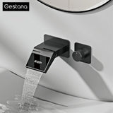 Wastafelkraan met LED Licht – Wandmontage | 2 Gaten | Warm & Koud Water | Messing